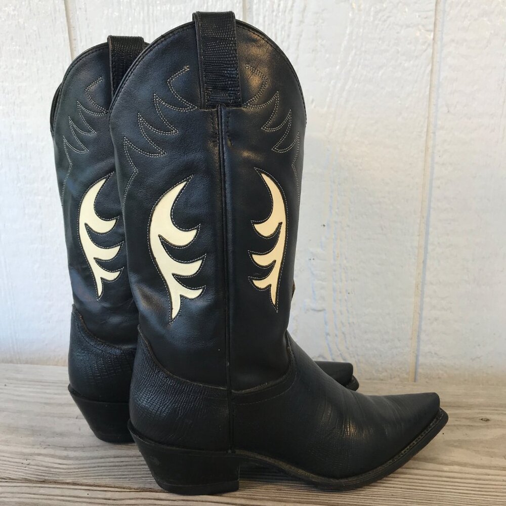 Diamond J Lizard Print Womens Black Leather Cowboy Western Boots 7 B 7034L - Picture 3 of 14